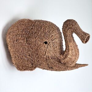 Anthropologie Elephant Sahel Tan Head Woven Wall Decor Safari big animal decor